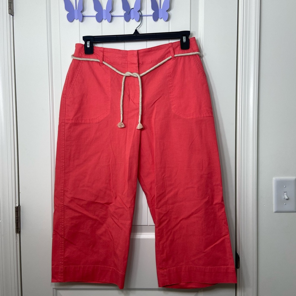NEW Talbots women’s bright coral rope belt capri straight leg pants 10 petite